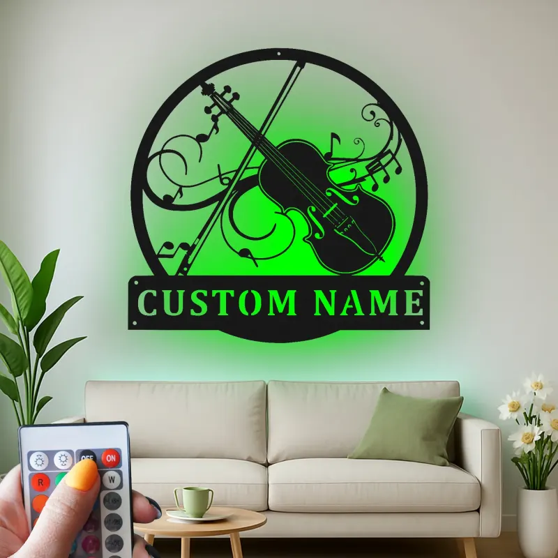 Insegna in metallo LED a forma di violino personalizzata, regalo per musicisti, decorazione per stanza musicale per amanti del violino