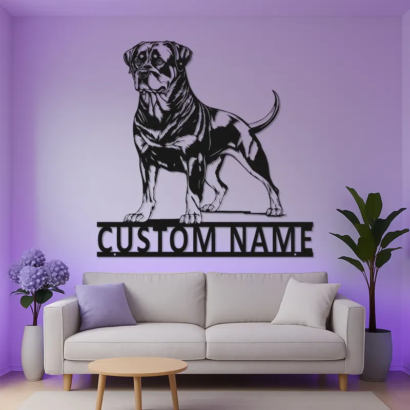 Rottweiler Custom Name Metal Sign | LED Light Pet Portrait Wall Art | Dog Lover Memorial Gift
