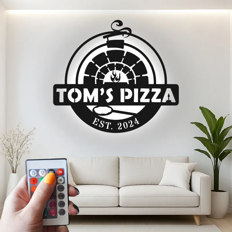 Personalisierte Backofen-Pizza-Schild | LED hinterleuchtete Metallkunst | Vintage Pizzeria Dekoration | Individuelles Geschenk für Köche | Restaurantbeschilderung