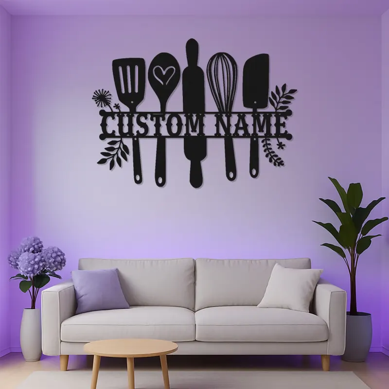 Custom Bakery Sign | LED Metal Kitchen Decor | Personalized Baking Utensils Wall Art | Unique Chef Gift