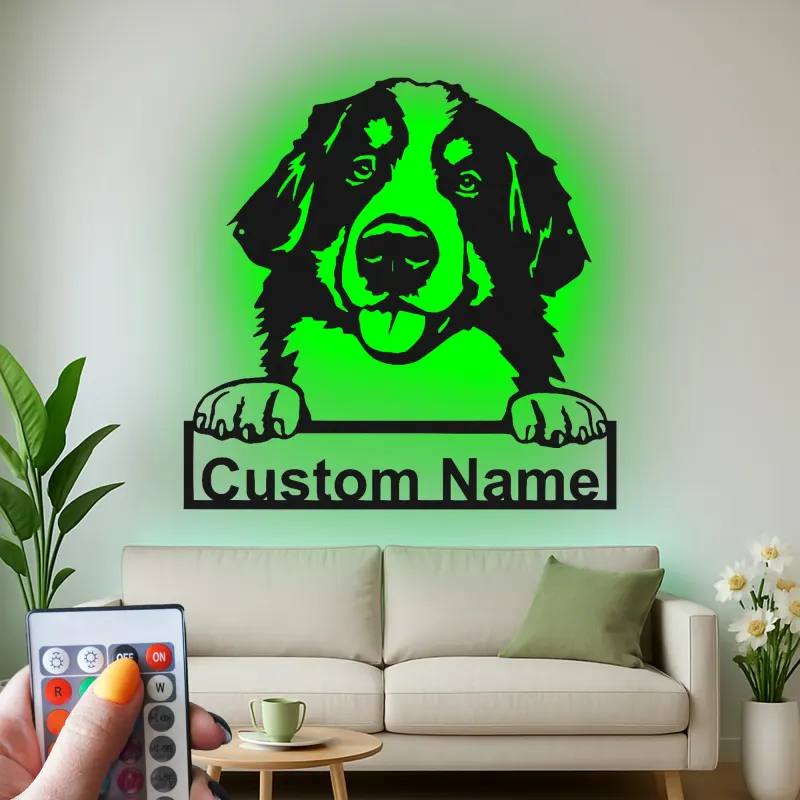 Custom Bernese Mountain Dog Led Light Metal Wall Art Personalized Dog Lover Gift Living Room Pet Decor 1