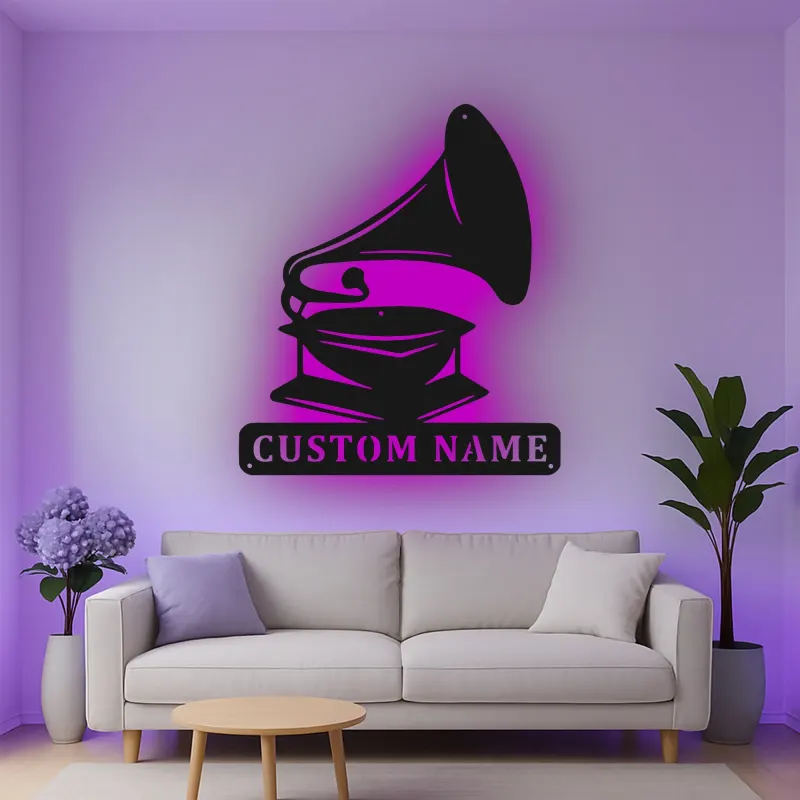 Insegna in metallo LED personalizzata per amante della musica, regalo in stile vintage per la casa 1