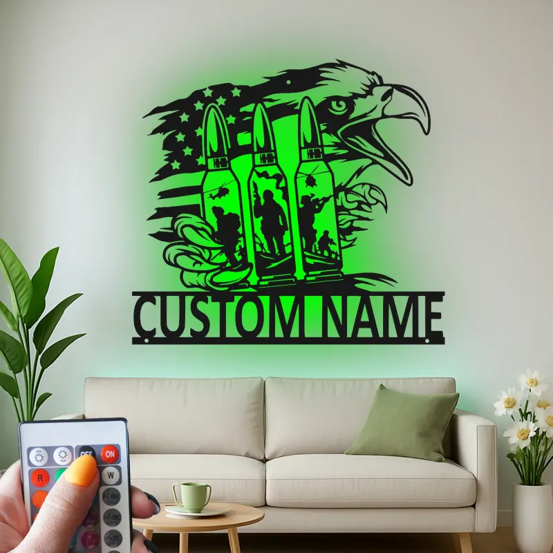 Custom Metal Bald Eagle Wall Art | LED Light Decor | Veteran Gift | Patriotic Home & Office Signage