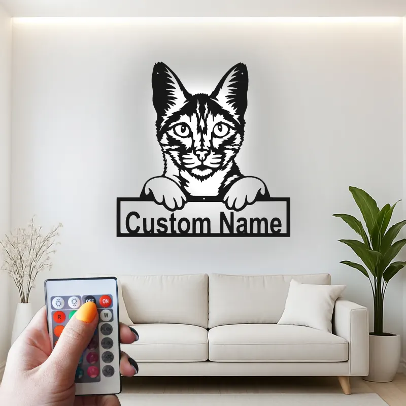 Custom Cat Led Light Metal Wall Art Personalized Gift for Cat Lovers Living Room or Bedroom Pet Decor