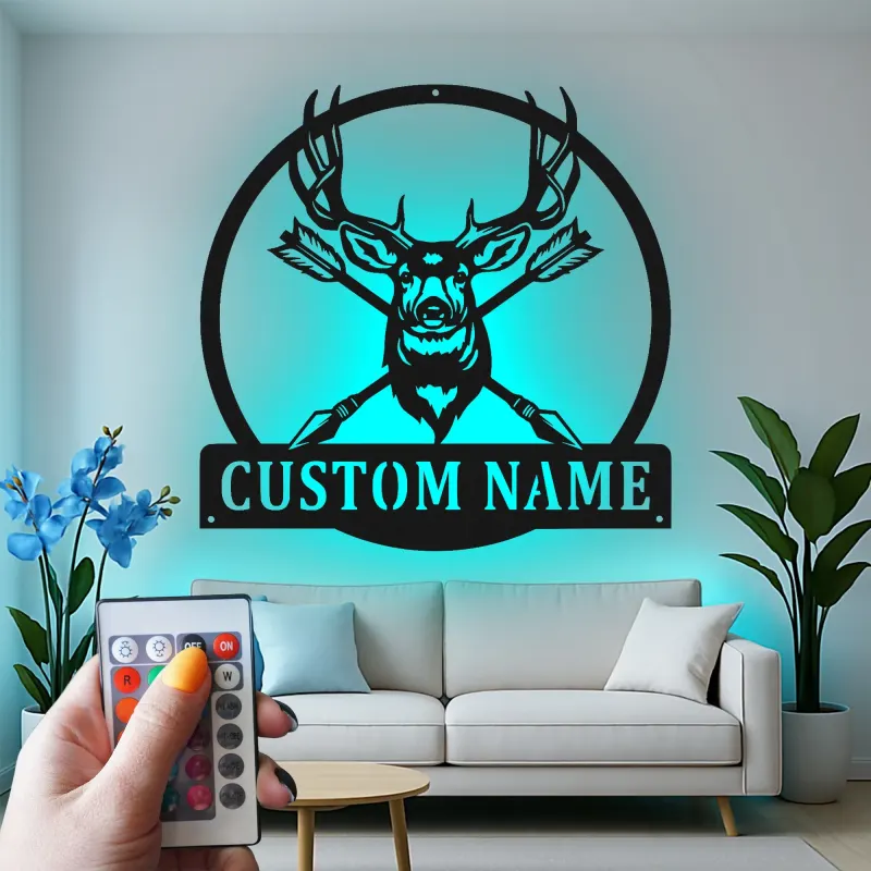 Custom Deer Antler Led Light Metal Wall Art Personalized Hunter Gift Rustic Cabin Decor