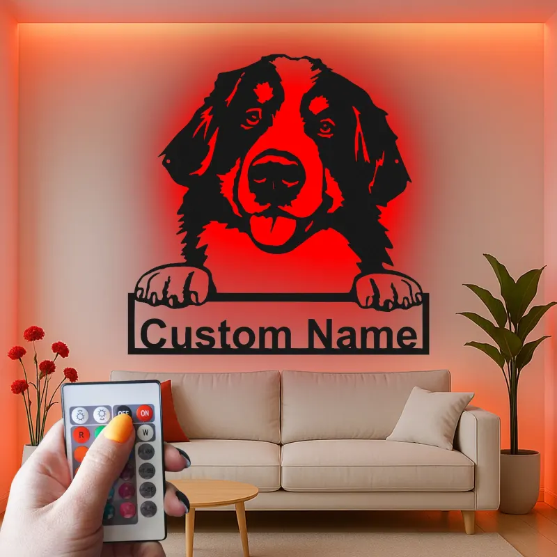 Custom Bernese Mountain Dog Led Light Metal Wall Art Personalized Dog Lover Gift Living Room Pet Decor 1