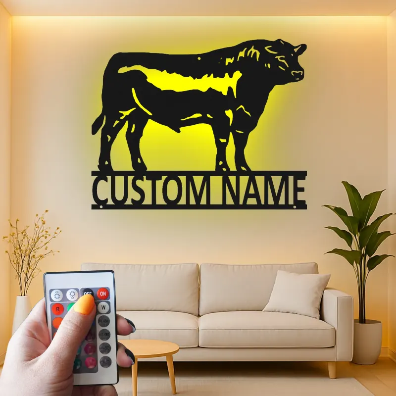 Cartel de metal LED personalizado de toro, regalo para ranchero, decoración de granja para amantes del ganado