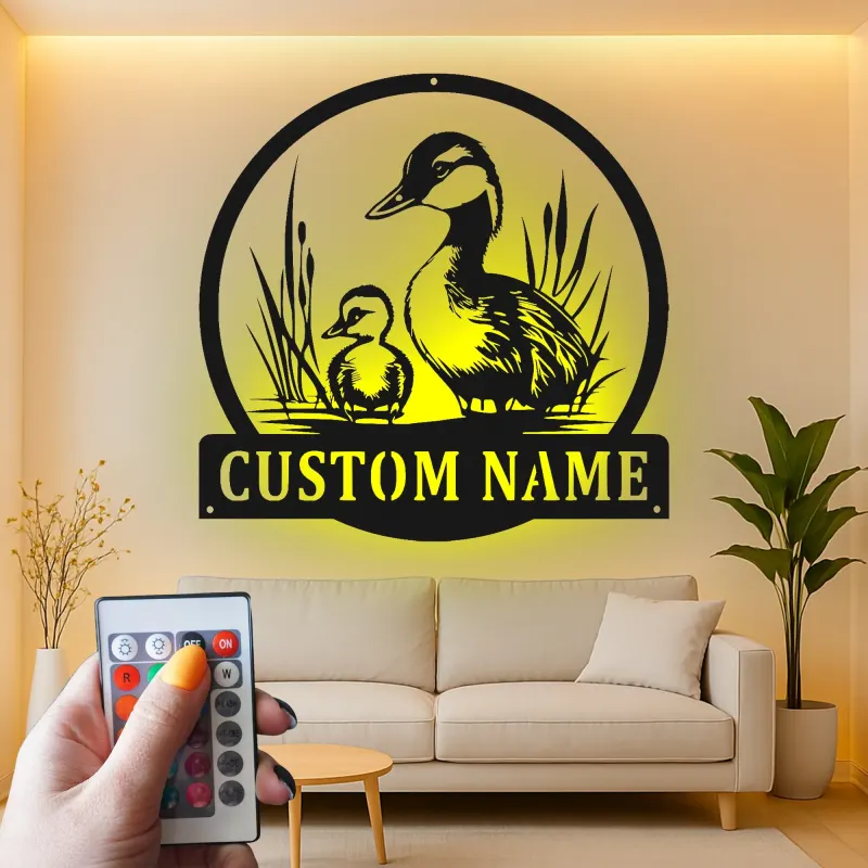 Custom Duck Family Led Light Metal Wall Art Personalized Nature Lover Gift Living Room or Nursery Decor