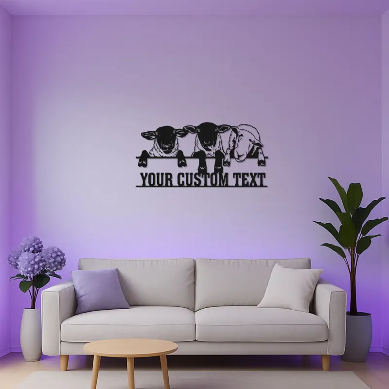 Insegna in Metallo con Pecora Personalizzata | Arte Murale LED per Fattoria | Decorazione con Nome Personalizzato per Nursery o Regalo per Ranch Rustico