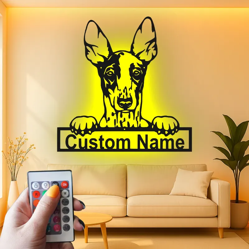 Décoration murale en métal personnalisée avec Doberman Pinscher et rétroéclairage LED - Cadeau pour les amoureux des chiens