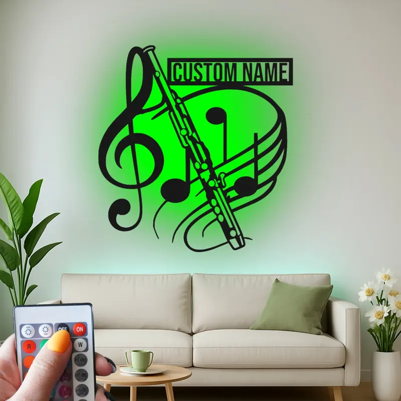 Personalized Flute LED Metal Sign | Custom Music Note Wall Art | Musician Name Decor | Gift for Band Room