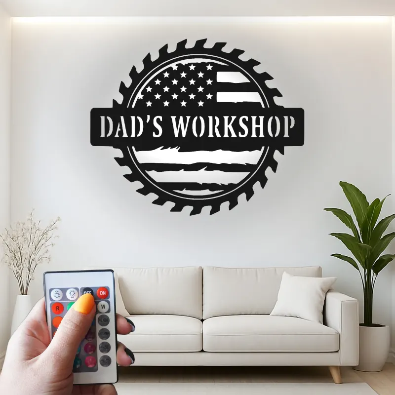 Décoration murale en métal LED personnalisée pour l'atelier de papa - cadeau parfait pour lui - décoration de garage ou d'atelier