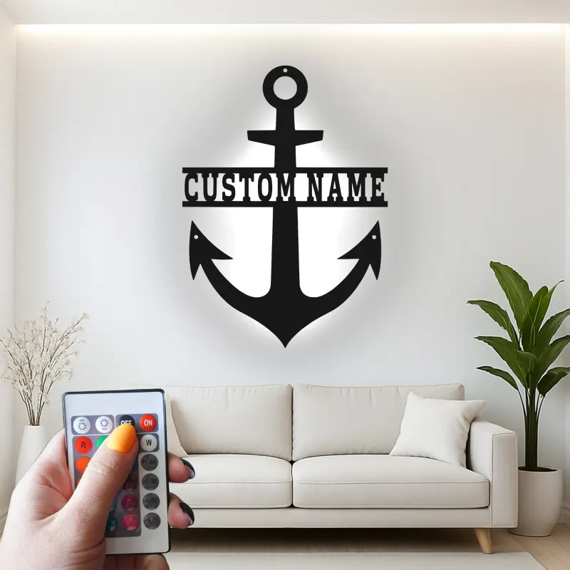 Insegna in metallo personalizzata con ancora e luce LED regalo nautico per amanti delle barche decorazione casa al mare