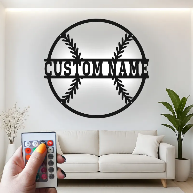 Custom Baseball Led Light Metal Wall Art Personalized Sports Fan Gift Game Room Decor