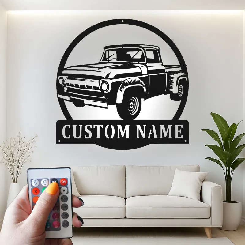 Personalisierte Vintage-Truck LED-Licht Metall-Wandkunst Geschenk für Auto-Enthusiasten Garagen- oder Männerecken-Dekor 1