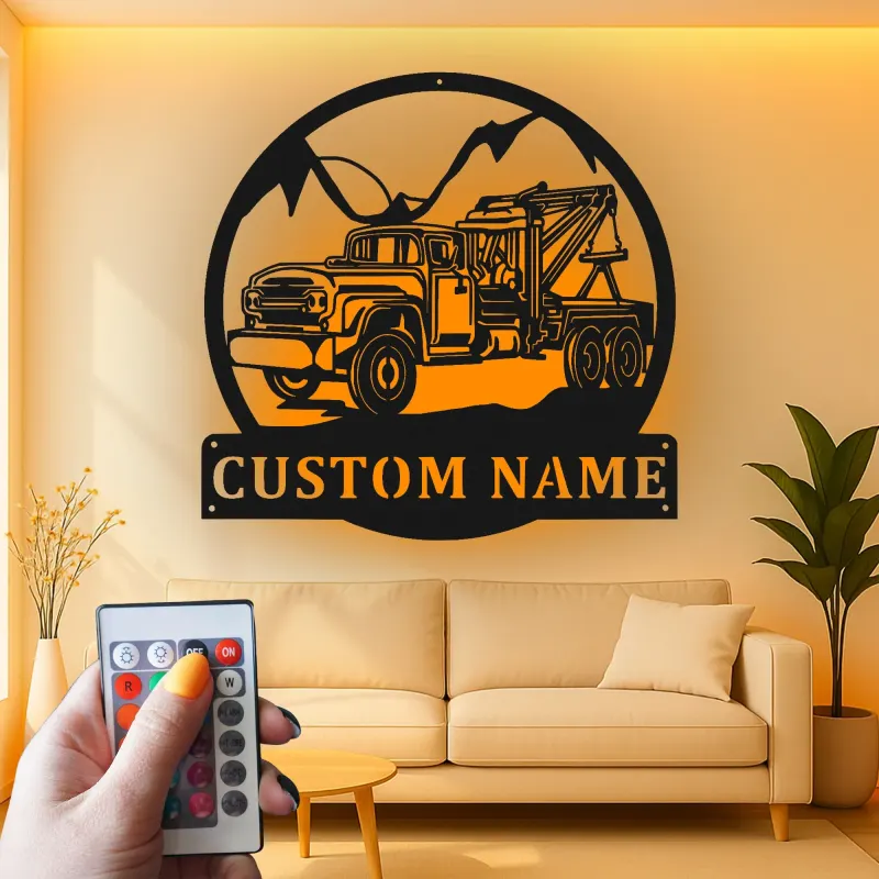 Personalisierte Abschleppwagen LED-Leuchtschilder | Individuelle Metall-Wandkunst für die Garage | Retro Mechaniker Geschenk | Vintage Garage Dekor
