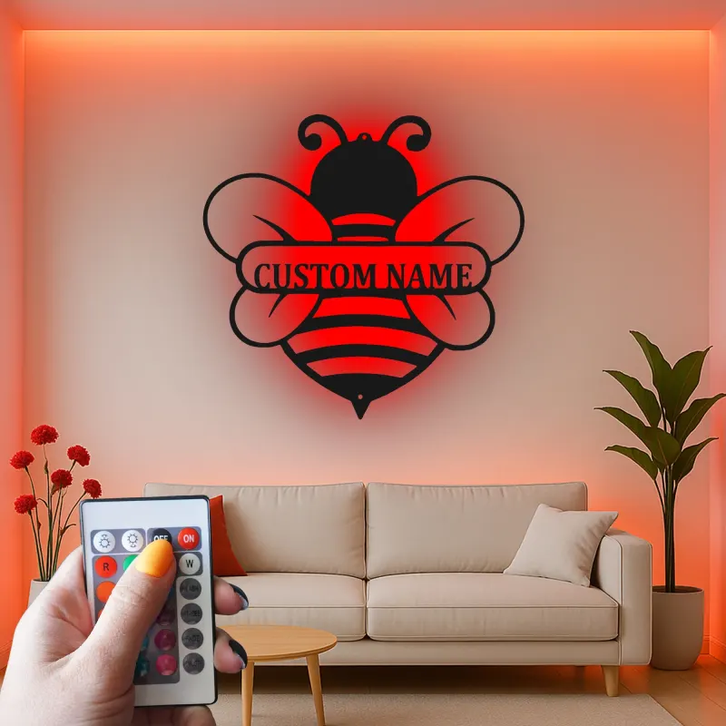 Insegna in metallo LED personalizzata con ape - Regalo per amanti della natura, decorazione per asilo o giardino