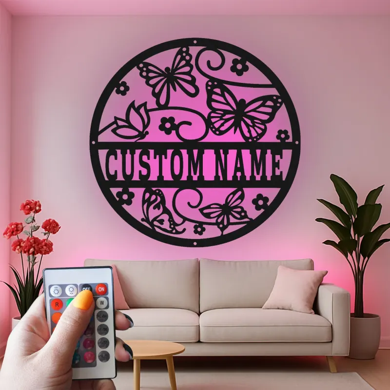 Custom Butterfly Garden Led Light Metal Wall Art Personalized Gift for Nature Lovers Bedroom or Garden Decor