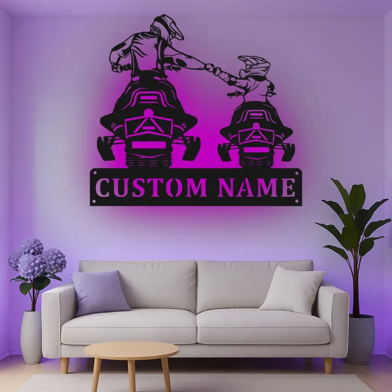 Custom Motocross Duo Led Light Metal Wall Art Personalized Gift for Dirt Bike Enthusiasts Garage or Man Cave Decor