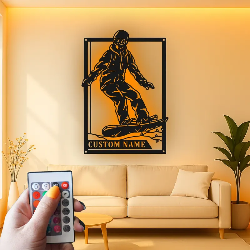 Cartel LED de snowboarder personalizado | Decoración mural de metal personalizada | Decoración de deportes de invierno para habitación de adolescentes o cabaña | Regalo de snowboard