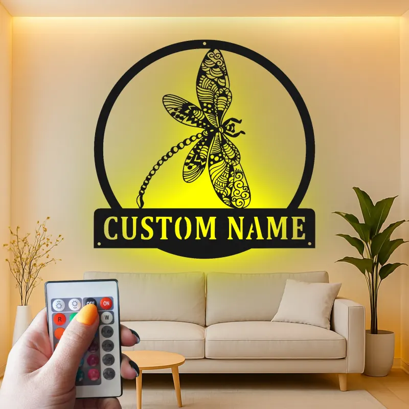 Insegna in Metallo LED a Forma di Libellula Personalizzata Regalo per Amanti della Natura Decorazione per Camera da Letto o Giardino 5