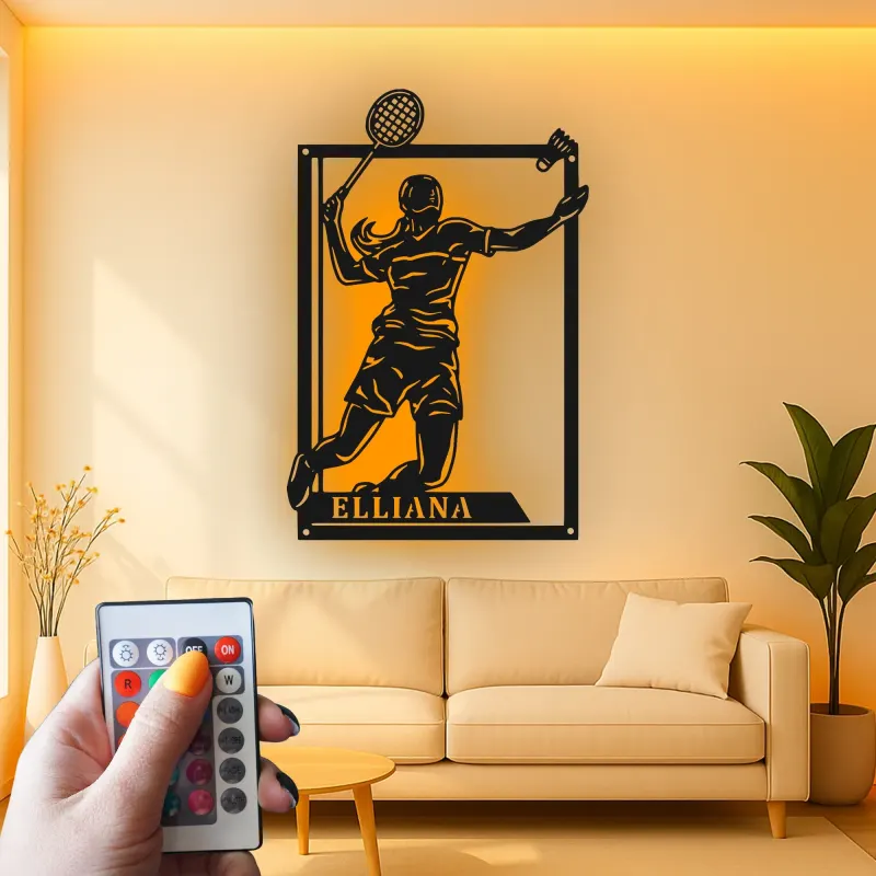 Insegna in metallo personalizzata con luce LED per giocatori di tennis - Regalo per appassionati di tennis e decorazione per sale giochi