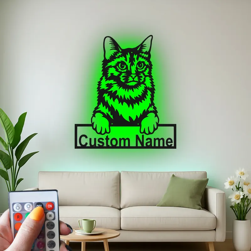 Insegna in metallo personalizzata con luce LED per gatti - Regalo per amanti dei gatti, decorazione per soggiorno o camera da letto