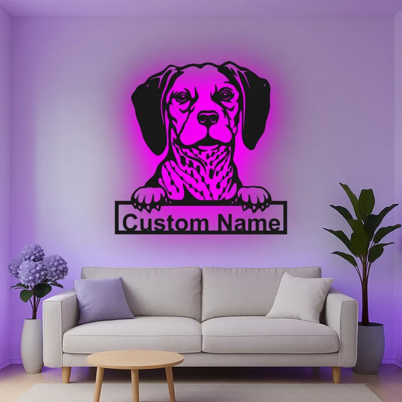 Cartel de metal LED personalizado con Beagle, regalo para amantes de los perros, decoración para sala de estar