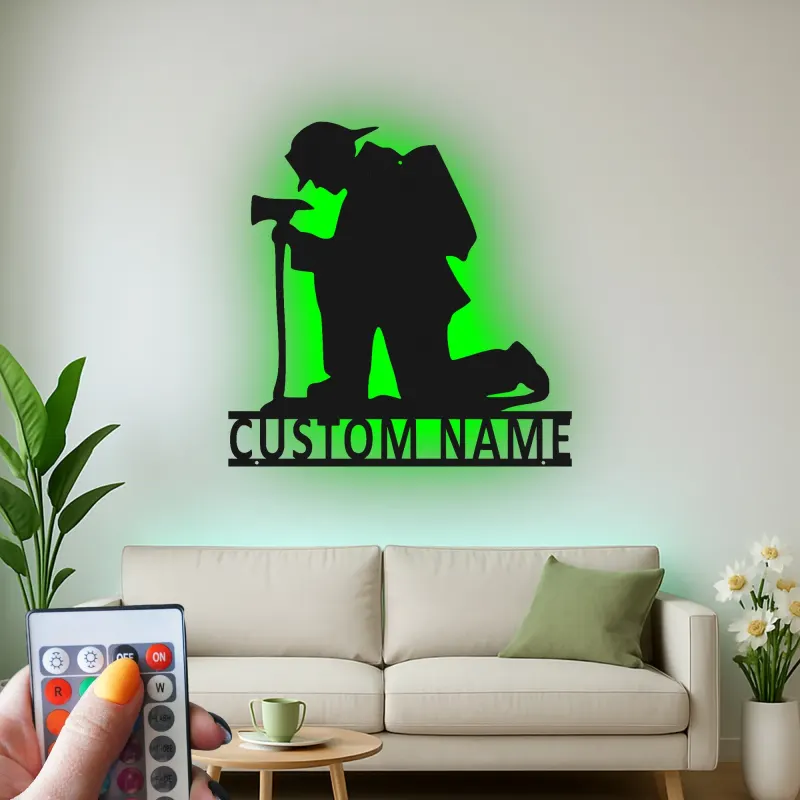 Panneau en métal personnalisé pour pompier | Décoration murale LED personnalisée | Décor de caserne et cadeau pour premier intervenant