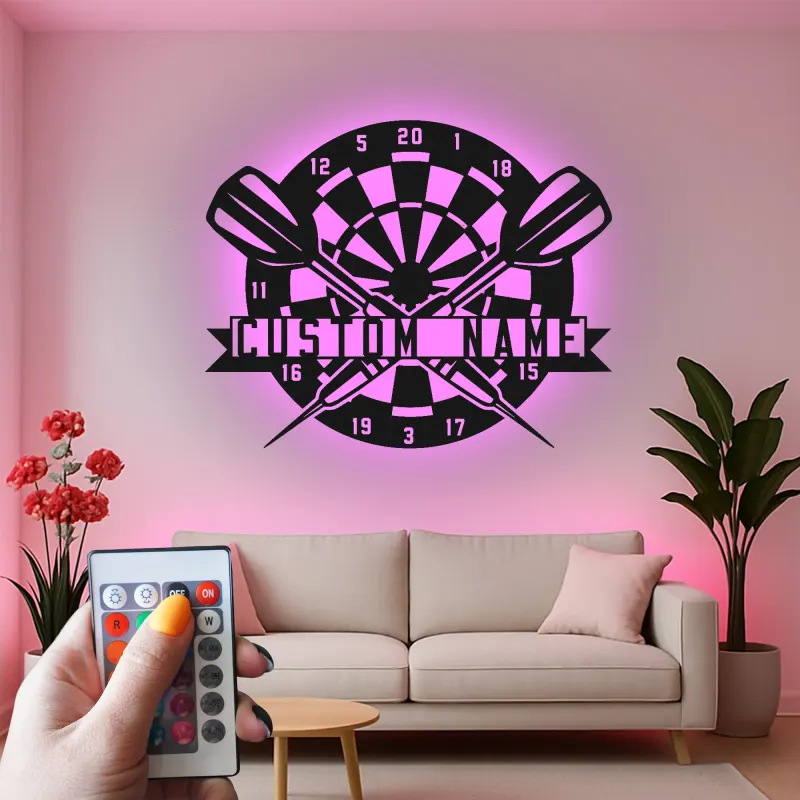 Insegna in metallo LED personalizzata per dartboard regalo per giocatori di freccette decorazione per sala giochi 1