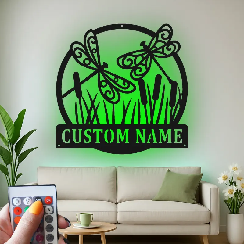 Insegna in metallo LED personalizzata con libellula, regalo per amanti della natura, decorazione per giardino o patio