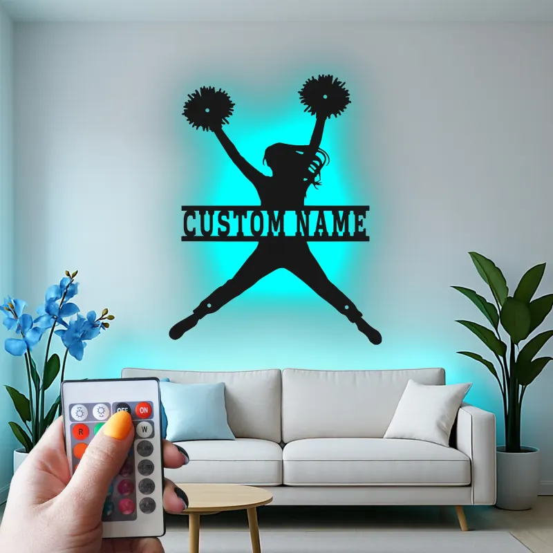 Insegna in metallo LED a silhouette di cheerleader personalizzata regalo per appassionati di cheer decorazione camera