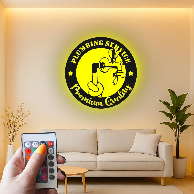Custom Plumber Sign with LED | Metal Wall Art for Plumbing Service | Retro Garage & Man Cave Decor