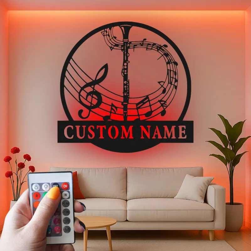 Custom Clarinet Metal Wall Art | LED Backlit Music Studio Sign | Personalized Musician Gift | Premium Band Decor