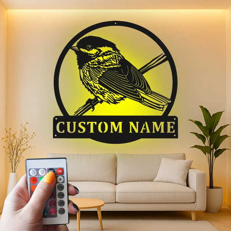 Custom Bird Silhouette Led Light Metal Wall Art Personalized Gift for Bird Lovers Living Room Nature Decor