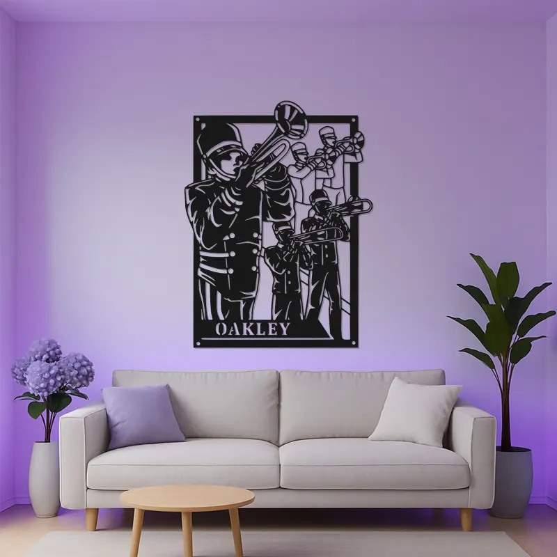 Personalized Trumpet Player LED Sign | Custom Marching Band Metal Art | Musician Name Gift | Band Room & Studio Wall Decor