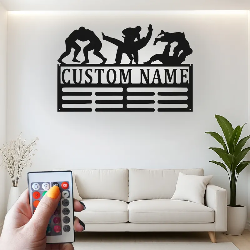 Personalisierte LED-beleuchtete Metall-Wandkunst mit Wrestling – Geschenk für Wrestler, Schlafzimmer oder Gym-Dekoration