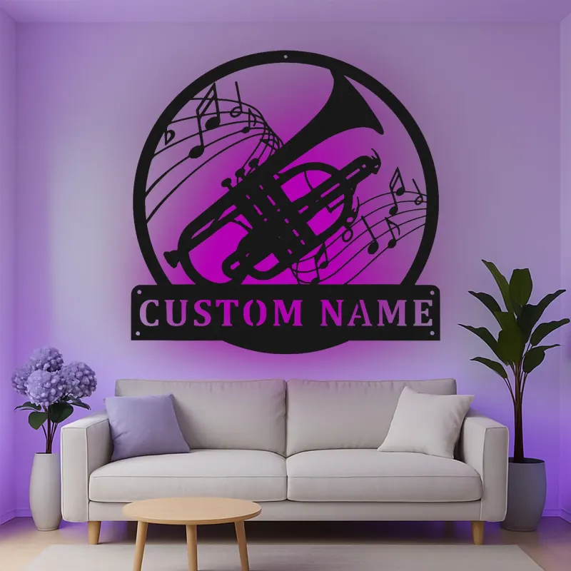 Insegna in metallo LED a forma di tromba personalizzata Regalo per musicisti Decorazione per stanze musicali per amanti della musica 2