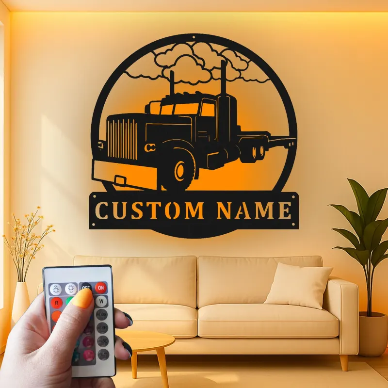 Insegna LED per Camion Semirimorchio Personalizzata | Arte in Metallo per Big Rig | Decorazione per Garage e Man Cave