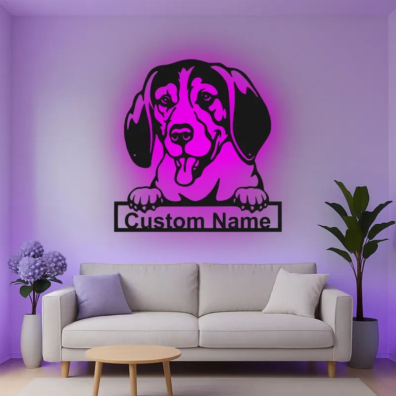 Cartel de metal LED personalizado con Beagle, regalo para amantes de los perros, decoración para sala de estar