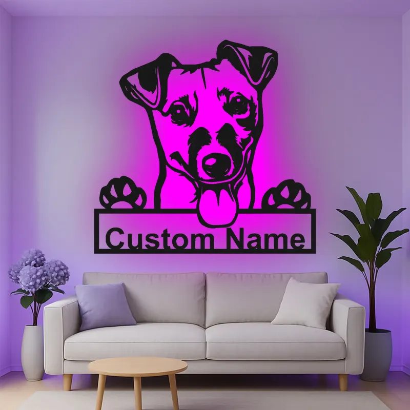 Insegna in metallo personalizzata con luce LED per Jack Russell Terrier, regalo per mamma di cane, decorazione per soggiorno