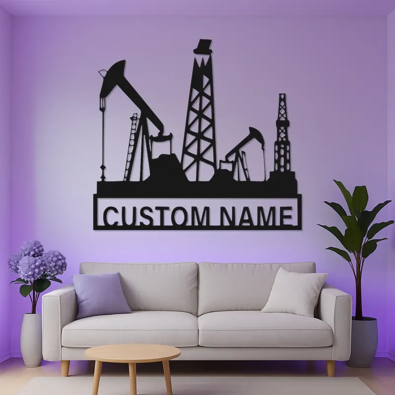 Oil Rig LED Metal Wall Art | Custom Oilfield Name Sign for Office | Industrial Drilling Decor Gift for Engineer
