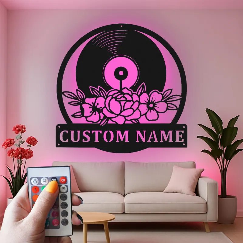 Cartel de metal LED de disco de vinilo personalizado para amantes de la música, regalo para estudio en casa 1