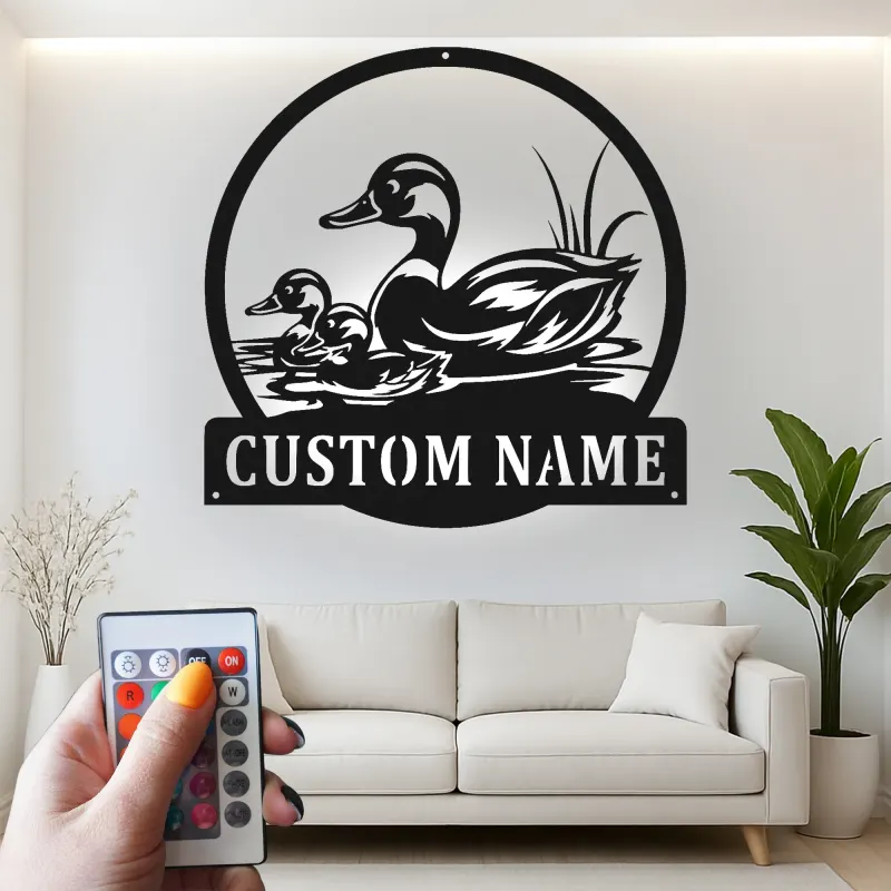 Cartel de metal LED de familia de patos personalizado Regalo para amantes de la naturaleza Decoración de vida silvestre