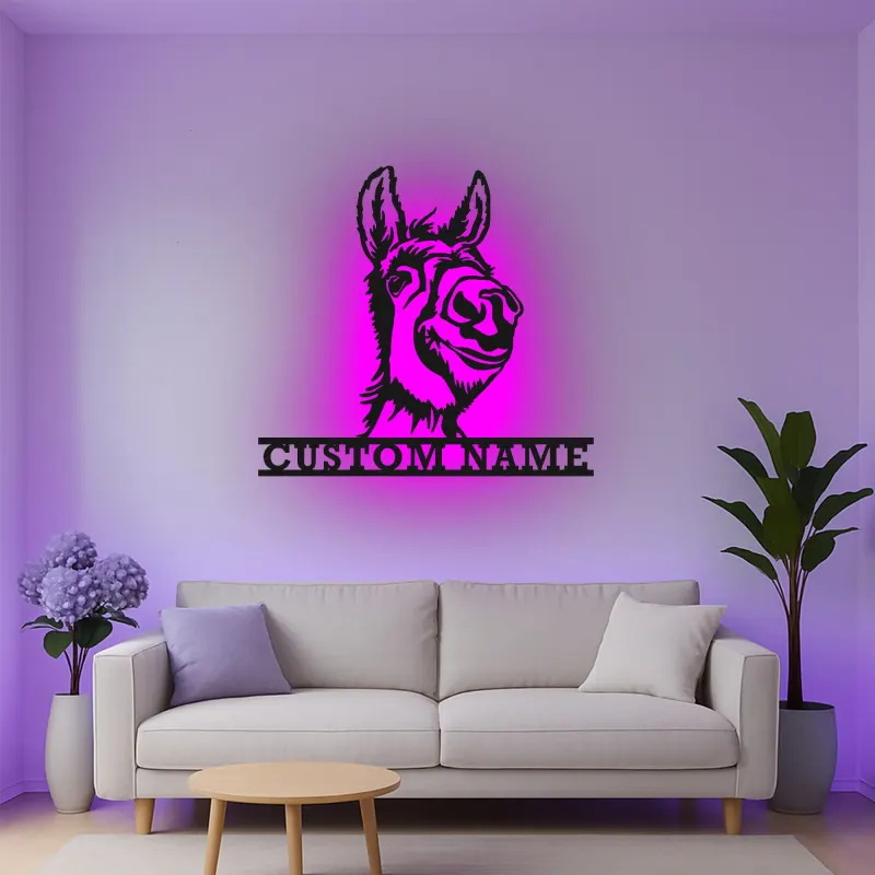 Cartel de metal LED personalizado Burro Regalo rústico para decoración del hogar para amantes de los animales 1
