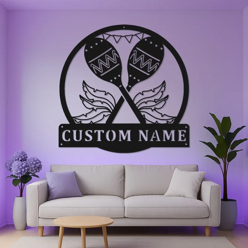 Personalized Maracas Metal Sign | LED Wall Art for Latin Music Lovers | Custom Name Decor for Home Bar & Studio Gift