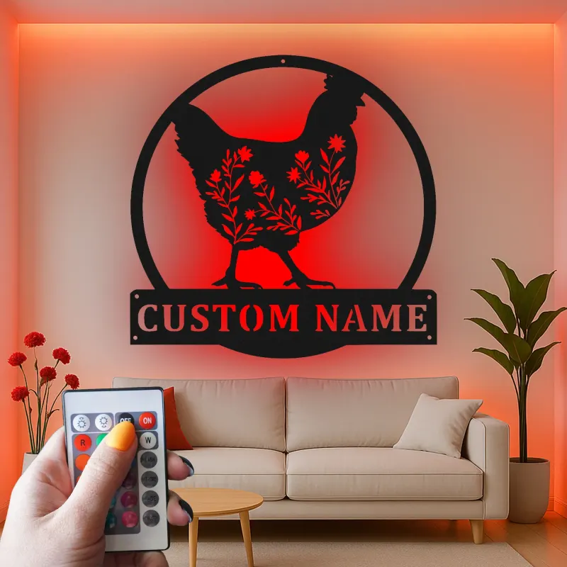 Cartel de metal LED Silueta de Pollo Personalizado Regalo de Granja Decoración de Cocina o Jardín