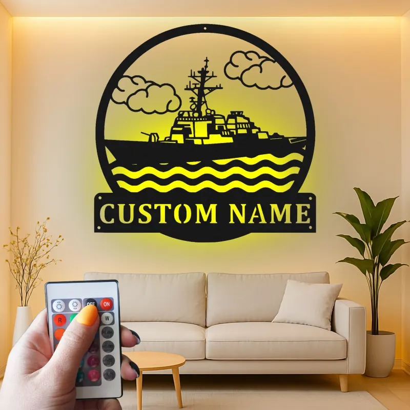 Arte in Metallo LED Personalizzata della Nave Cacciatorpediniere della Marina | Regalo Personalizzato per Marinai | Decorazioni per Veterani