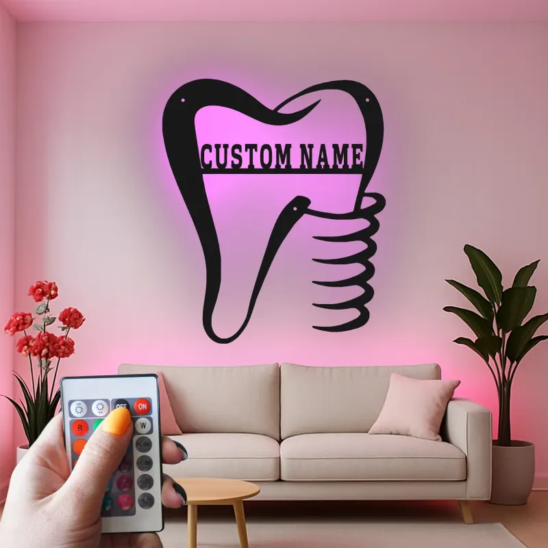 Custom Dentist Tooth Led Light Metal Wall Art Personalized Dental Office Decor Gift for Dentists