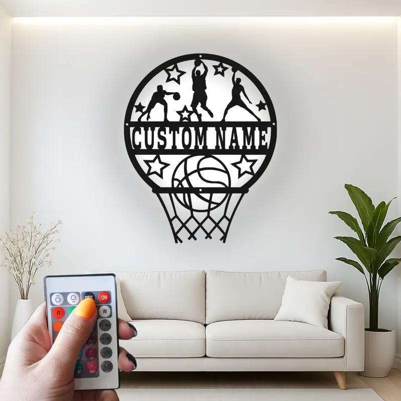 Insegna in metallo LED personalizzata per canestro da basket - Regalo sportivo per appassionati di basket e decorazione per sala giochi